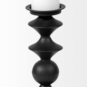 Mercana Candelero Small Grooved Table Candle Holder - Modern Matte Accent for Stylish Home Décor Spaces Black Metal | 16H 68559