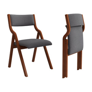 English Elm Upholstered Folding Dining Chair Set – Space-Saving Comfort & Style For Small Areas, 2-Pack Grey+Cherry W2336P163452-GIGA