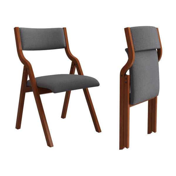 English Elm Upholstered Folding Dining Chair Set – Space-Saving Comfort & Style For Small Areas, 2-Pack Grey+Cherry W2336P163452-GIGA