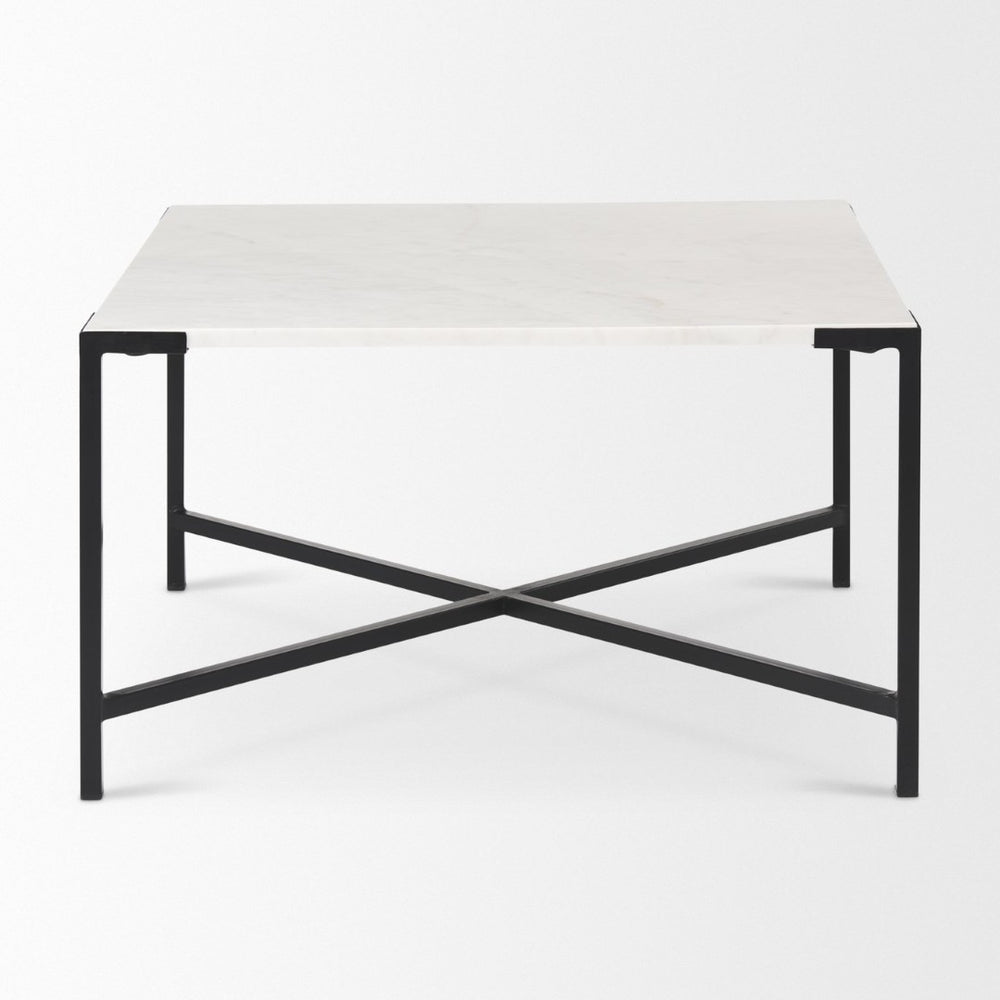 Mercana Lucas Square Coffee Table: Luxurious Marble Top with Sturdy Iron Base for Modern Living Room Style 68239