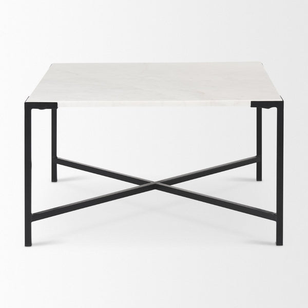 Mercana Lucas Square Coffee Table: Luxurious Marble Top with Sturdy Iron Base for Modern Living Room Style 68239