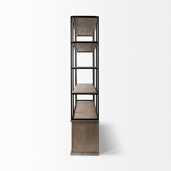 Mercana Braxton Three-Shelf Industrial Farmhouse Shelving Unit for Stylish Storage and Display Solutions Light Brown Wood | Black Metal | 82L 68202-AB