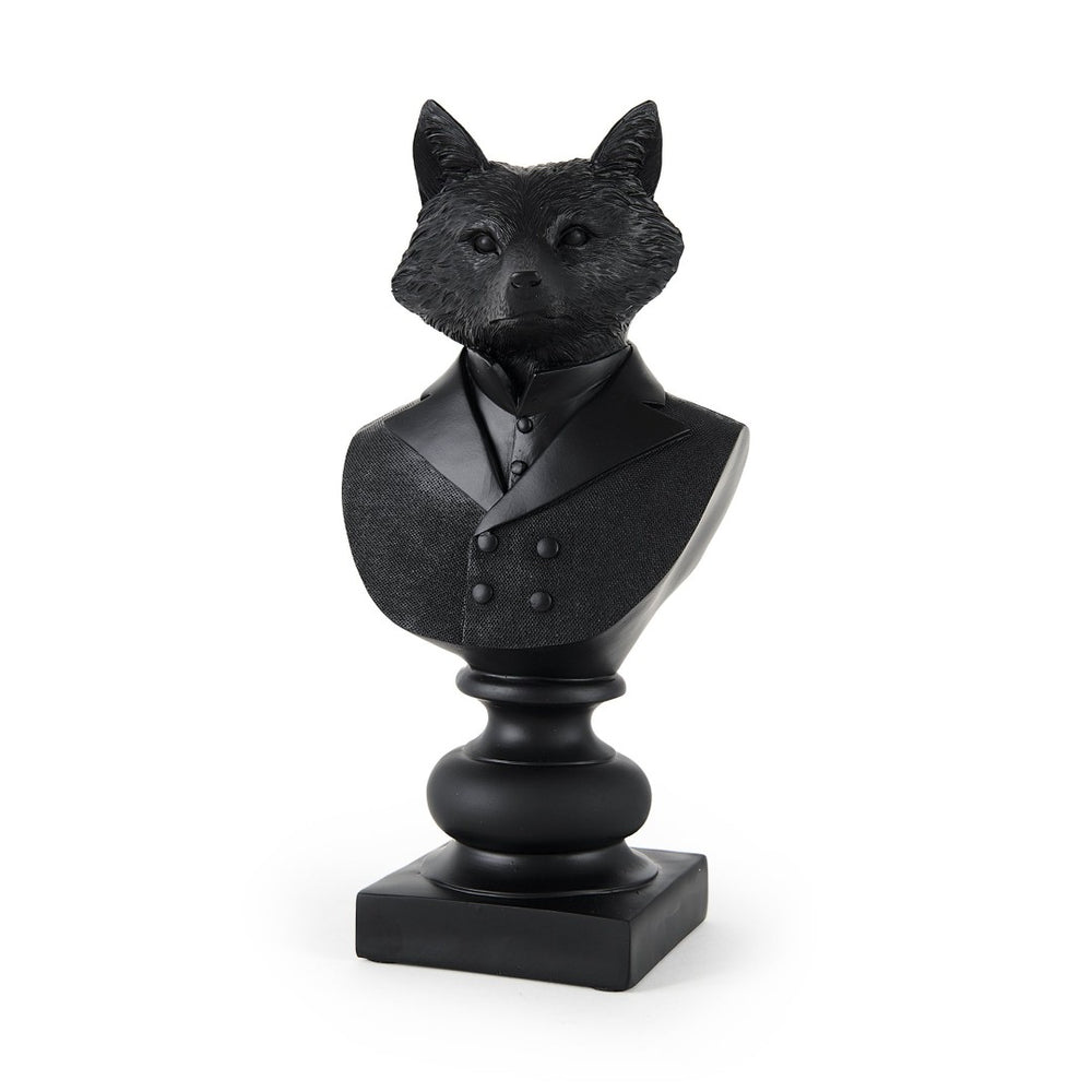 Mercana Murray Stylish White Resin Fox Bust - Charming Woodland Accent for Modern Home Décor Display Black Resin | 13H 69287