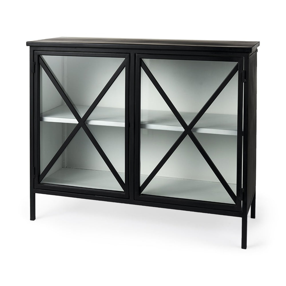 Mercana Aurelia Two-Door Glass Cabinet: Modern Farmhouse Charm with Elegant Design for Stylish Storage Solutions 69265