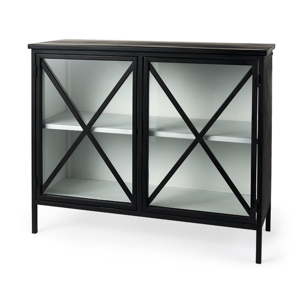 Mercana Aurelia Two-Door Glass Cabinet: Modern Farmhouse Charm with Elegant Design for Stylish Storage Solutions 69265