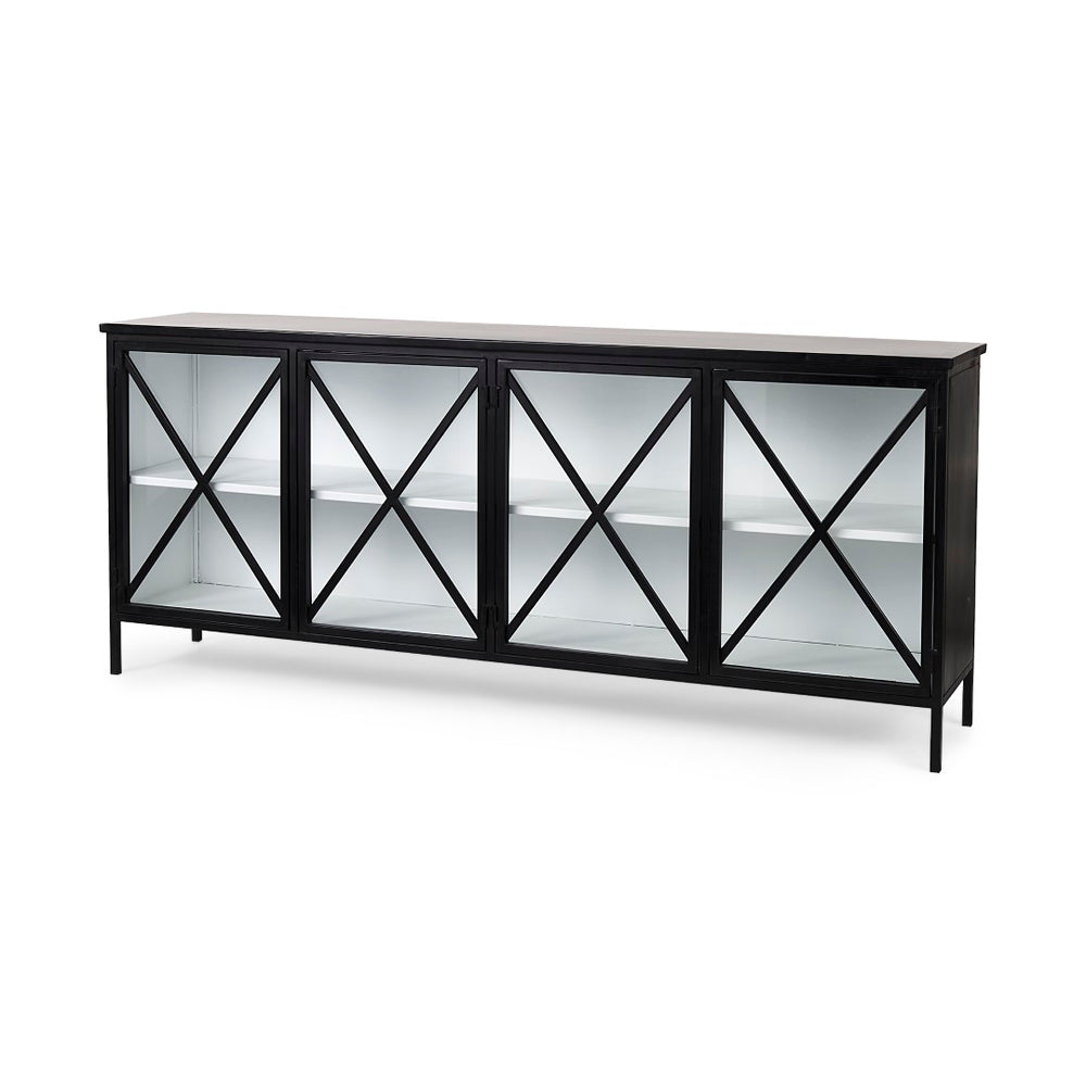 Mercana Aurelia Sleek Four-Door Glass Cabinet with Crisscross Design for Modern Storage and Display Solutions 69266