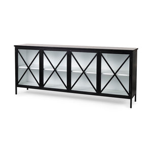 Mercana Aurelia Sleek Four-Door Glass Cabinet with Crisscross Design for Modern Storage and Display Solutions 69266