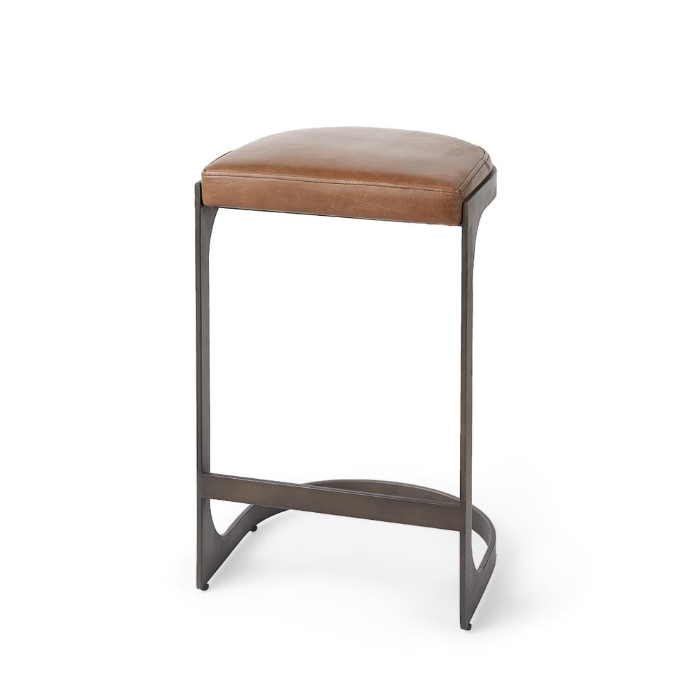 Mercana Tyson Counter Stool - Stylish Backless Leather Seat with Gun Metal Frame for Modern Interiors Brown Leather | Black Metal | Counter 69267