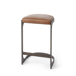 Mercana Tyson Counter Stool - Stylish Backless Leather Seat with Gun Metal Frame for Modern Interiors Brown Leather | Black Metal | Counter 69267