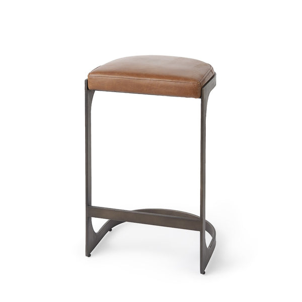 Mercana Tyson Counter Stool - Stylish Backless Leather Seat with Gun Metal Frame for Modern Interiors Brown Leather | Black Metal | Counter 69267