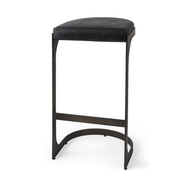 Mercana Tyson Counter Stool - Stylish Backless Leather Seat with Gun Metal Frame for Modern Interiors Black Leather | Black Metal | Bar 69271