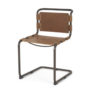Mercana Berbick Dining Chair – Industrial-Modern Design with Top-Grain Leather & Sturdy Iron Frame, Pre-assembled Brown Leather |Black Metal 69274