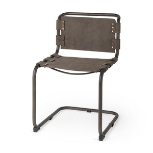 Mercana Berbick Dining Chair – Industrial-Modern Design with Top-Grain Leather & Sturdy Iron Frame, Pre-assembled Brown Seude (Gray Tones)| Black Metal 69275