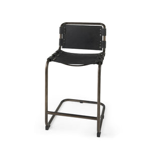 Mercana Berbick Industrial Counter Stool with Full-Back Support and Sturdy Iron Frame for Modern Spaces Black Leather | Gray Metal | Counter 69276