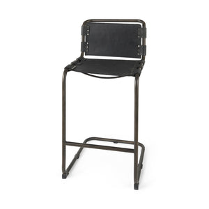 Mercana Berbick Industrial Counter Stool with Full-Back Support and Sturdy Iron Frame for Modern Spaces Black Leather | Gray Metal | Bar 69279