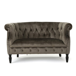English Elm Christopher Knight Home® - LOVESEAT Chesterfield Velvet Loveseat with Deep Button Tufting, Scrolled Arms & Nailhead Trim for Elegant Comfort Grey 61203.00NVLT