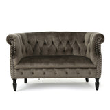 Christopher Knight Home® - Noble House - Milani Tufted Chesterfield Velvet Loveseat With Scrolled Arms