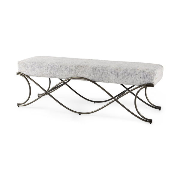 Mercana Ayla Elegant Upholstered Bench with Soft Fabric Seat and Timeless Metal Frame for Stylish Entryways Dark Gray Fabric | Nickel Metal 69370