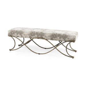Mercana Ayla Elegant Upholstered Bench with Soft Fabric Seat and Timeless Metal Frame for Stylish Entryways Light/Dark Gray Fabric | Antique Gold 69371