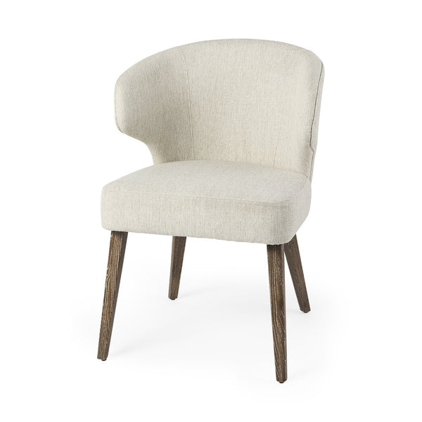Mercana Niles Wingback Dining Chair - Elegant Cream Upholstery with Warm Wood Legs for Timeless Comfort Cream Fabric | Medium Brown Wood 69398