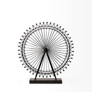 Mercana London Eye III Ferris Wheel Sculpture – Elegant Metal Décor with Wood Accents for Modern Spaces Black Metal | 27H 57117