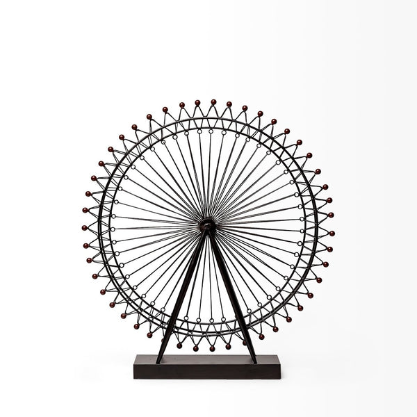 Mercana London Eye III Ferris Wheel Sculpture – Elegant Metal Décor with Wood Accents for Modern Spaces Black Metal | 27H 57117