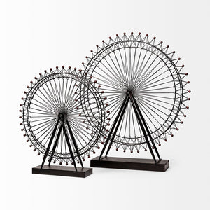 Mercana London Eye III Ferris Wheel Sculpture – Elegant Metal Décor with Wood Accents for Modern Spaces Black Metal | 27H 57117