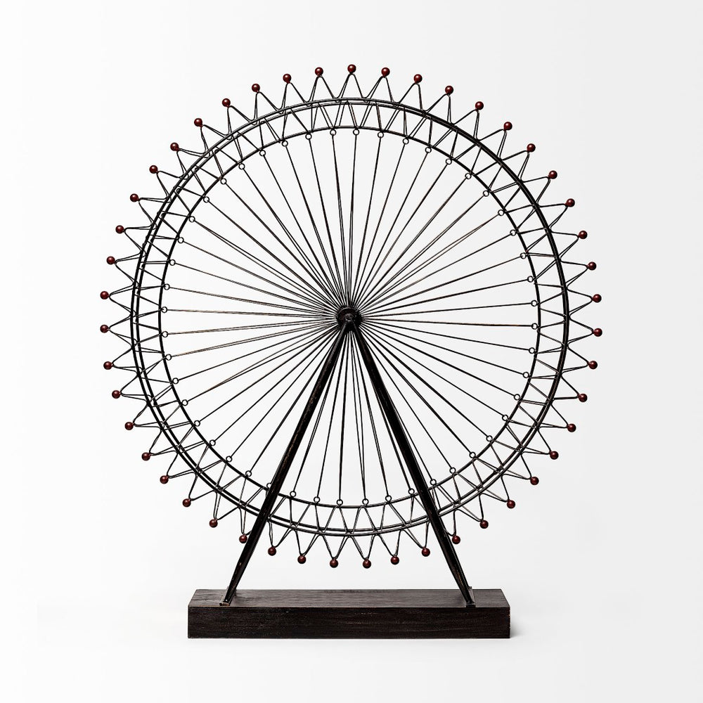 Mercana London Eye III Ferris Wheel Sculpture – Elegant Metal Décor with Wood Accents for Modern Spaces Black Metal | 32H 57356