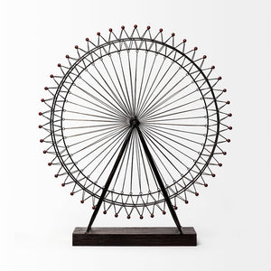 Mercana London Eye III Ferris Wheel Sculpture – Elegant Metal Décor with Wood Accents for Modern Spaces Black Metal | 32H 57356