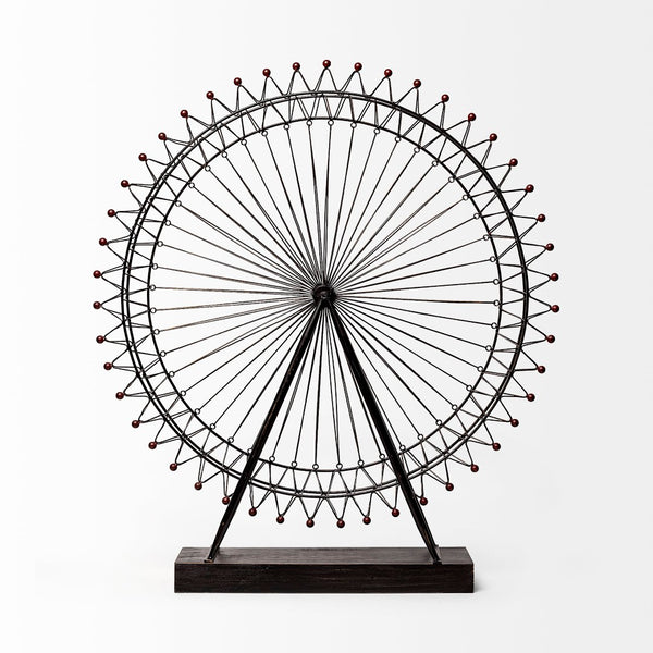 Mercana London Eye III Ferris Wheel Sculpture – Elegant Metal Décor with Wood Accents for Modern Spaces Black Metal | 32H 57356