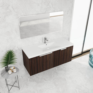 English Elm 48 Inch Silver-Brown Stripe Vanity with Resin Sink, Wall-Mounted 3-Door Storage, Soft-Close Hinges W999P206328
