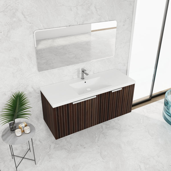English Elm 48 Inch Silver-Brown Stripe Vanity with Resin Sink, Wall-Mounted 3-Door Storage, Soft-Close Hinges W999P206328