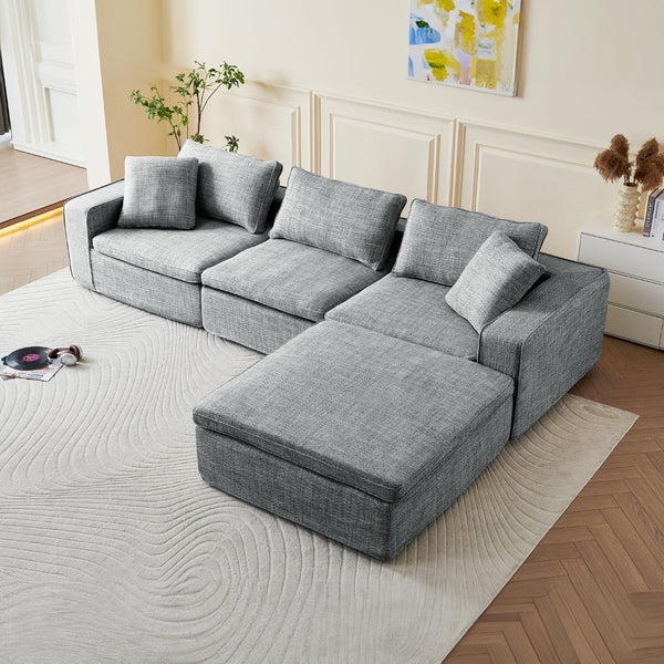 English Elm Cloud Couch Modular 4 Seater Sofa with Washable Linen and Pocket Spring Cushions Dark Gray W1765S00142