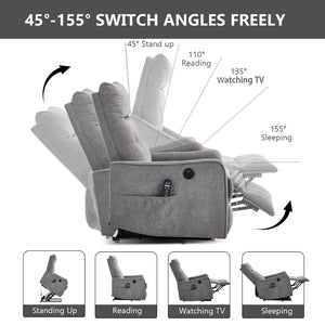 English Elm Beige Chenille Power Lift Recliner with Massage Heat and Usb for Senior Comfort Light Gray W1803P369078