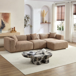 English Elm Modern Minimalist Polyester Sectional Sofa with Ottoman for Open Concept Living Spaces Camel W2085S00098