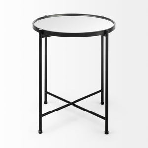 Mercana Samantha Modern Accent Table with Reflective Top and Geometric Base - Perfect for Contemporary Spaces Mirror | Black Metal | Small 69339