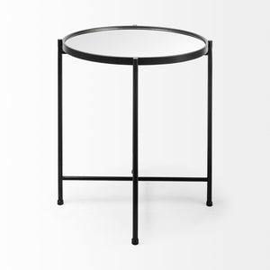 Mercana Samantha Modern Accent Table with Reflective Top and Geometric Base - Perfect for Contemporary Spaces Mirror | Black Metal | Small 69339