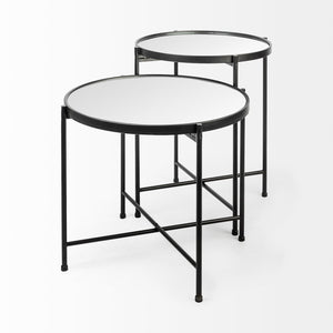 Mercana Samantha Modern Accent Table with Reflective Top and Geometric Base - Perfect for Contemporary Spaces Mirror | Black Metal | Small 69339