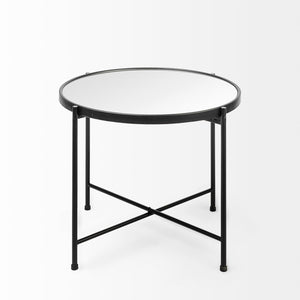 Mercana Samantha Modern Accent Table with Reflective Top and Geometric Base - Perfect for Contemporary Spaces Mirror | Black Metal | Large 69340