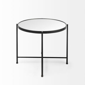 Mercana Samantha Modern Accent Table with Reflective Top and Geometric Base - Perfect for Contemporary Spaces Mirror | Black Metal | Large 69340
