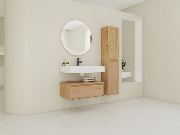 English Elm 30 Inch Wall-Mounted Bathroom Vanity Set With Resin Sink & Soft-Close Drawers For Modern Spaces W999S00350