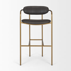 Mercana Parker Modern Faux Leather Open-Back Stool with Gold Satin Frame for Chic Kitchen or Bar Decor Brown Faux Leather | Gold Metal | Bar 69363