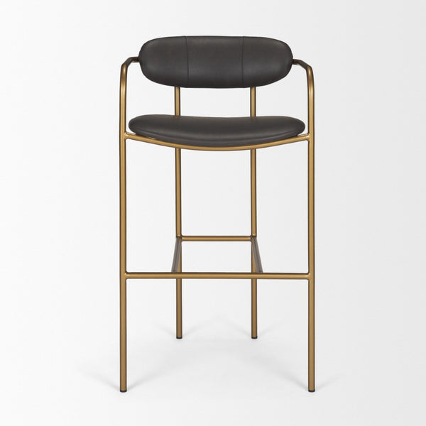 Mercana Parker Modern Faux Leather Open-Back Stool with Gold Satin Frame for Chic Kitchen or Bar Decor Brown Faux Leather | Gold Metal | Bar 69363