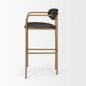 Mercana Parker Modern Faux Leather Open-Back Stool with Gold Satin Frame for Chic Kitchen or Bar Decor Brown Faux Leather | Gold Metal | Bar 69363