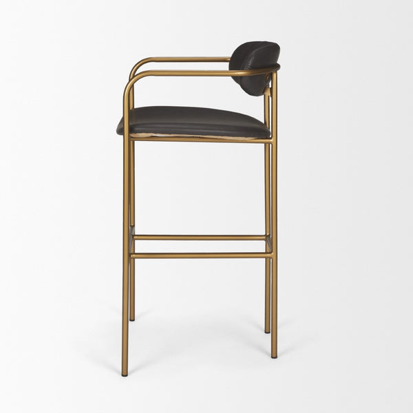 Mercana Parker Modern Faux Leather Open-Back Stool with Gold Satin Frame for Chic Kitchen or Bar Decor Brown Faux Leather | Gold Metal | Bar 69363