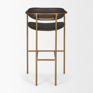 Mercana Parker Modern Faux Leather Open-Back Stool with Gold Satin Frame for Chic Kitchen or Bar Decor Brown Faux Leather | Gold Metal | Bar 69363