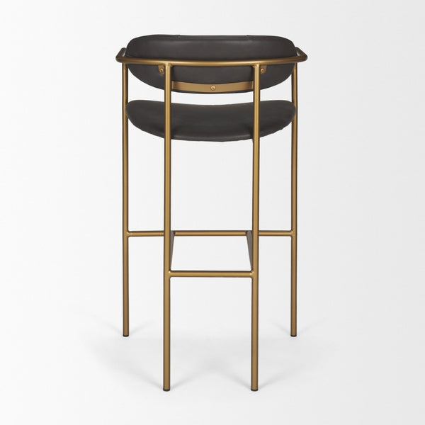 Mercana Parker Modern Faux Leather Open-Back Stool with Gold Satin Frame for Chic Kitchen or Bar Decor Brown Faux Leather | Gold Metal | Bar 69363