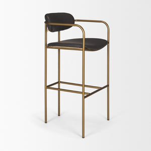 Mercana Parker Modern Faux Leather Open-Back Stool with Gold Satin Frame for Chic Kitchen or Bar Decor Brown Faux Leather | Gold Metal | Bar 69363