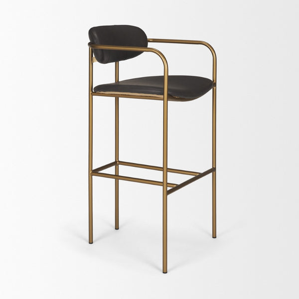 Mercana Parker Modern Faux Leather Open-Back Stool with Gold Satin Frame for Chic Kitchen or Bar Decor Brown Faux Leather | Gold Metal | Bar 69363