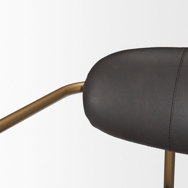 Mercana Parker Modern Faux Leather Open-Back Stool with Gold Satin Frame for Chic Kitchen or Bar Decor Brown Faux Leather | Gold Metal | Bar 69363